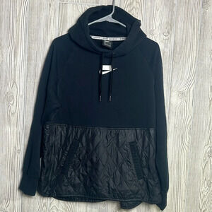 Nike Sweater Womens Medium Black Sportswear Hoodie Quilted Fleece Ladies